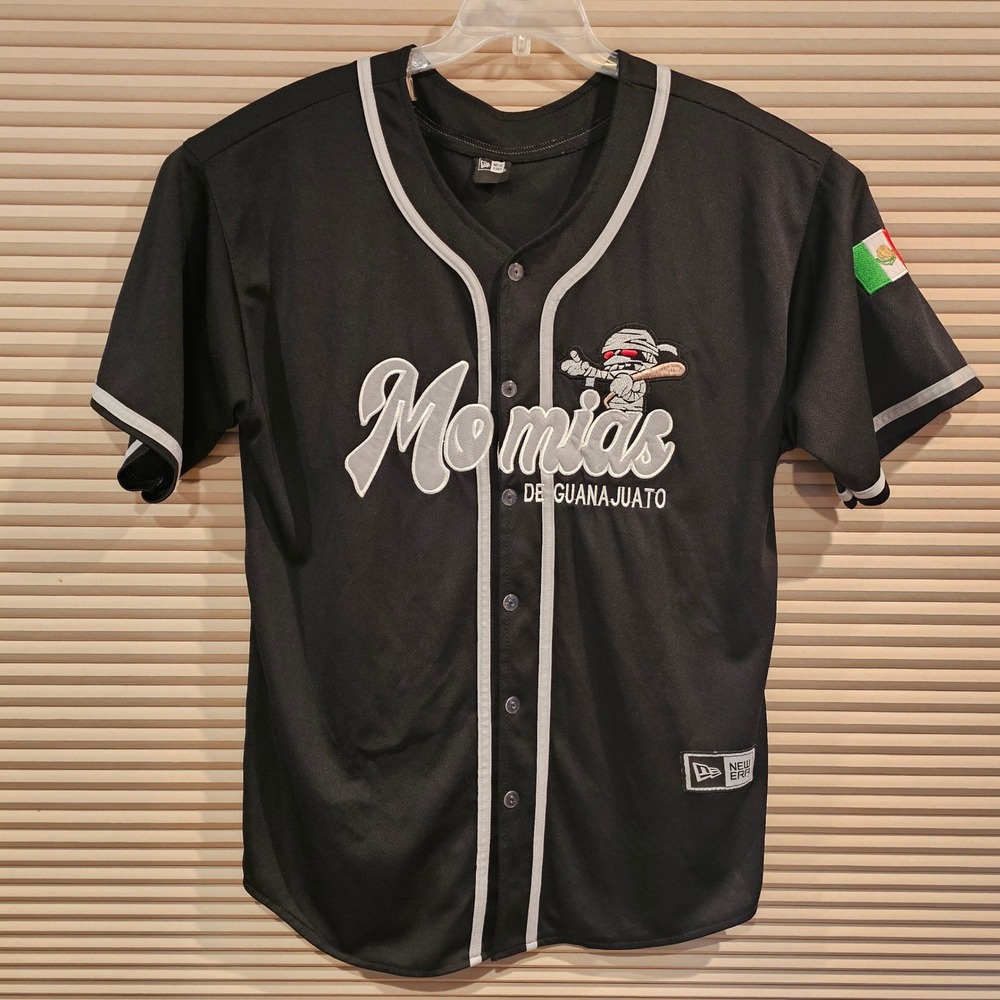 New Era Momias de Guanajuato Baseball Jersey Black White XXL Mexican Flag Patch